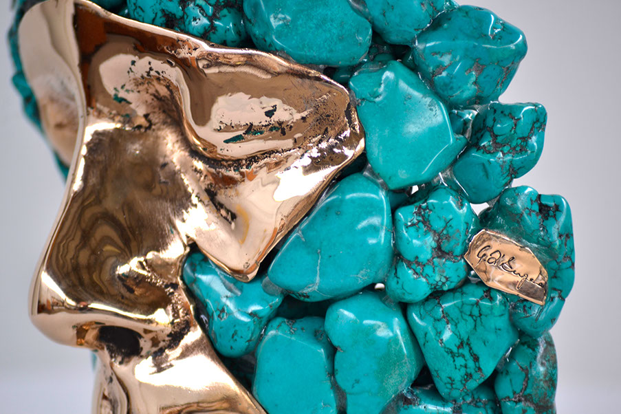 Giuseppe D'Angelo due&nbsp; sculture di visi in bronzo e howlite e marmo emperador