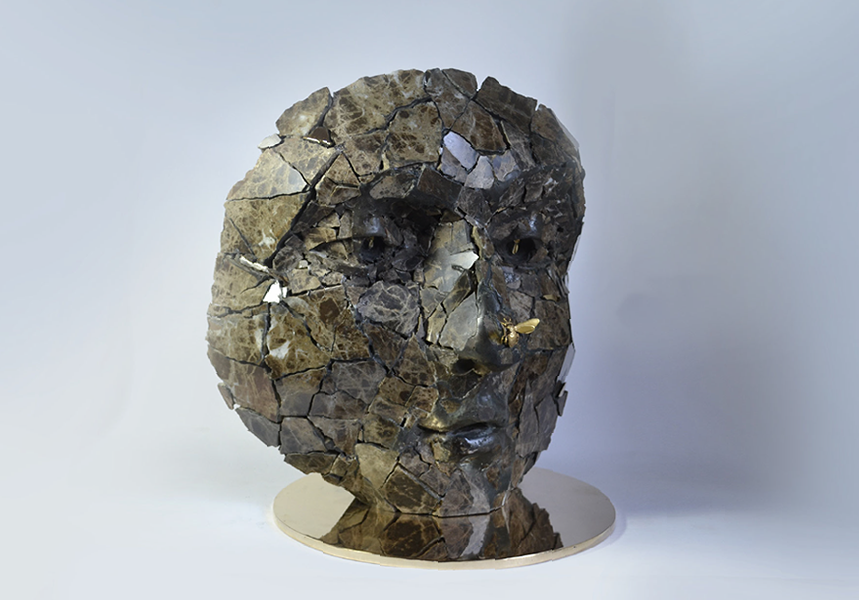 Giuseppe D'Angelo emperador marble sculpture, bee in silver