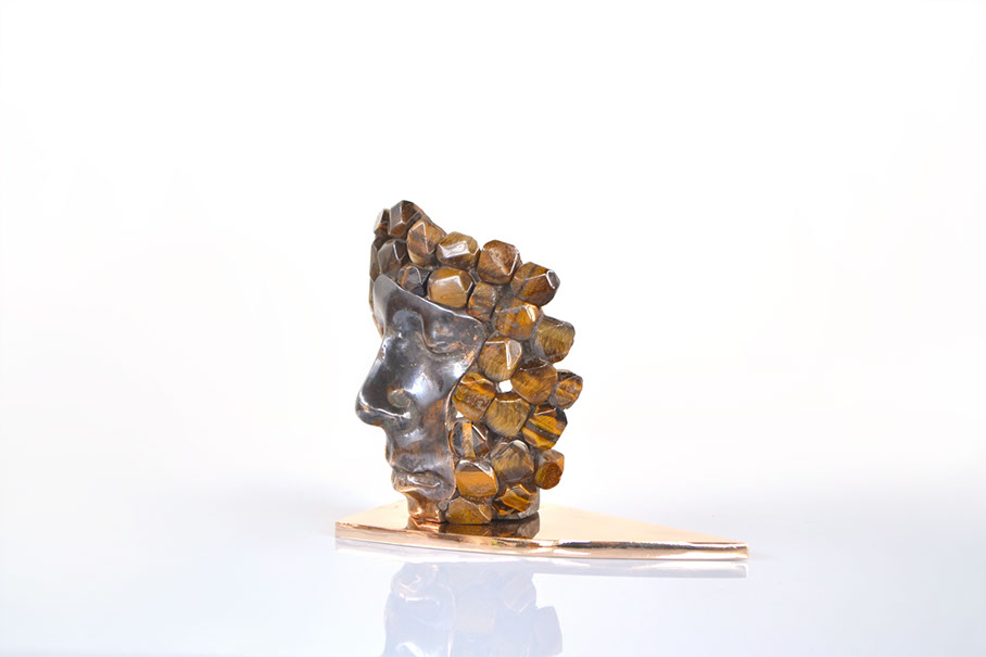 Giuseppe D'Angelo scultura in occhio di tigre e bronzo